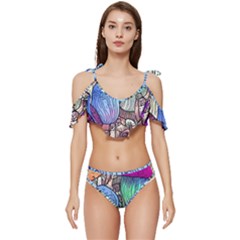 Forest Mushroom Ruffle Edge Tie Up Bikini Set	