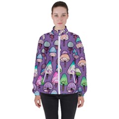 Foraging For Mushrooms Women s High Neck Windbreaker by GardenOfOphir