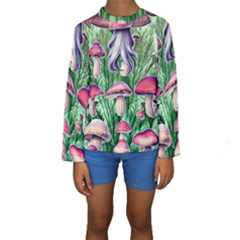 Natural Mushrooms Kids  Long Sleeve Swimwear by GardenOfOphir