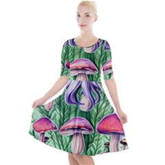 Natural Mushrooms Quarter Sleeve A-line Dress by GardenOfOphir