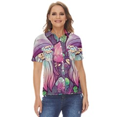 Fairy Mushrooms Women s Short Sleeve Double Pocket Shirt