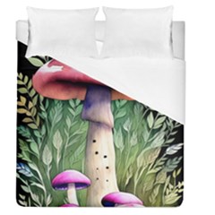 Mushroom Foraging In The Woods Duvet Cover (queen Size) by GardenOfOphir