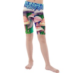 Fairy Mushroom In The Forest Kids  Mid Length Swim Shorts