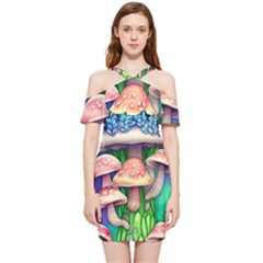 Fairy Mushroom In The Forest Shoulder Frill Bodycon Summer Dress