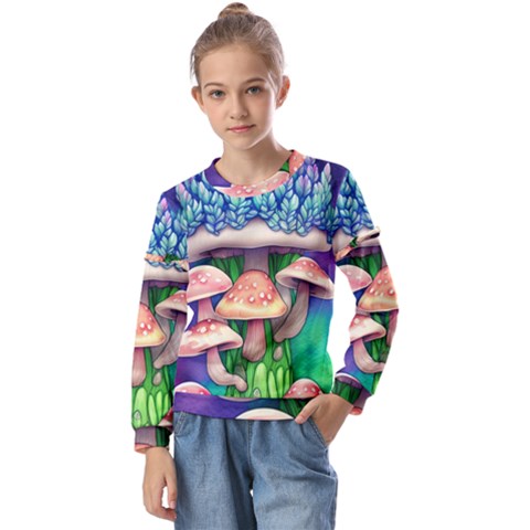 Fairy Mushroom In The Forest Kids  Long Sleeve Tee With Frill  by GardenOfOphir