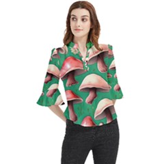 Forest Mushrooms Loose Horn Sleeve Chiffon Blouse