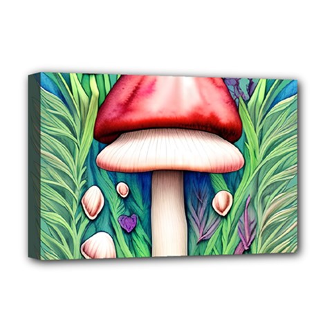 Vintage Forest Mushrooms Deluxe Canvas 18  X 12  (stretched) by GardenOfOphir