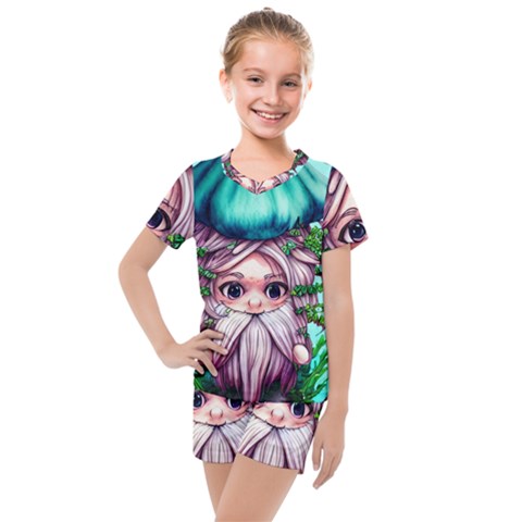 Witchy Forest Mushrooms Kids  Mesh Tee And Shorts Set by GardenOfOphir