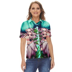 Witchy Forest Mushrooms Women s Short Sleeve Double Pocket Shirt
