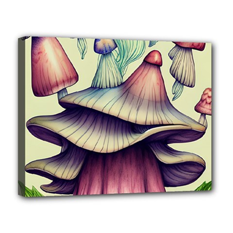 Antique Forest Mushrooms Canvas 14  X 11  (stretched) by GardenOfOphir