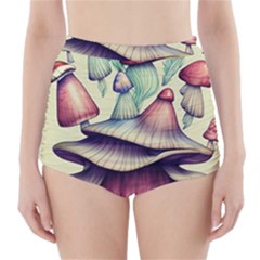 Antique Forest Mushrooms High-waisted Bikini Bottoms by GardenOfOphir