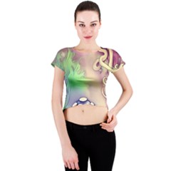 Tiny Forest Mushroom Fairy Crew Neck Crop Top by GardenOfOphir