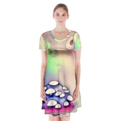 Tiny Forest Mushroom Fairy Short Sleeve V-neck Flare Dress