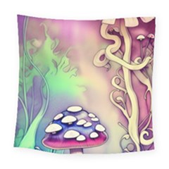 Tiny Forest Mushroom Fairy Square Tapestry (large) by GardenOfOphir