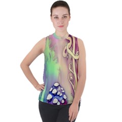 Tiny Forest Mushroom Fairy Mock Neck Chiffon Sleeveless Top by GardenOfOphir