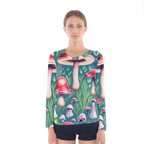 Forest Mushroom Fairy Garden Women s Long Sleeve Tee by GardenOfOphir