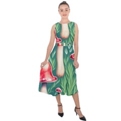 Forest Mushroom Fairy Garden Midi Tie-back Chiffon Dress by GardenOfOphir