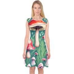 Forest Mushroom Fairy Garden Capsleeve Midi Dress by GardenOfOphir