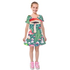 Forest Mushroom Fairy Garden Kids  Short Sleeve Velvet Dress by GardenOfOphir