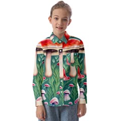 Forest Mushroom Fairy Garden Kids  Long Sleeve Shirt by GardenOfOphir