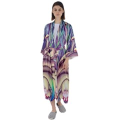 Forest Mushroom Fairy House Maxi Satin Kimono by GardenOfOphir