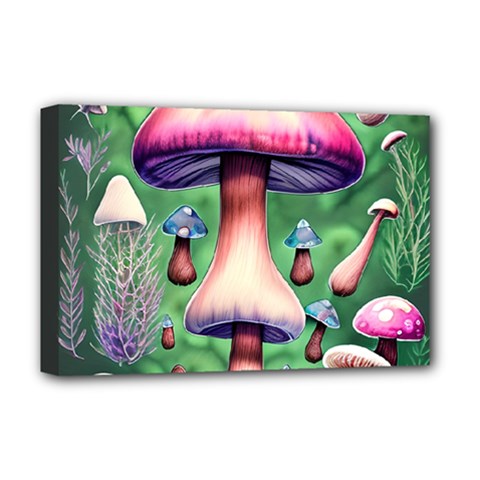 Secret Forest Mushroom Fairy Deluxe Canvas 18  X 12  (stretched) by GardenOfOphir