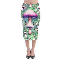 Secret Forest Mushroom Fairy Velvet Midi Pencil Skirt