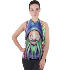 Enchanted Mushroom Forest Fairycore Mock Neck Chiffon Sleeveless Top by GardenOfOphir