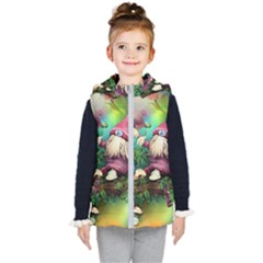 Vintage Flowery Mushroom Kids  Hooded Puffer Vest by GardenOfOphir