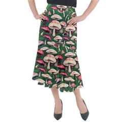 Foraging In The Mushroom Zone Midi Mermaid Skirt by GardenOfOphir