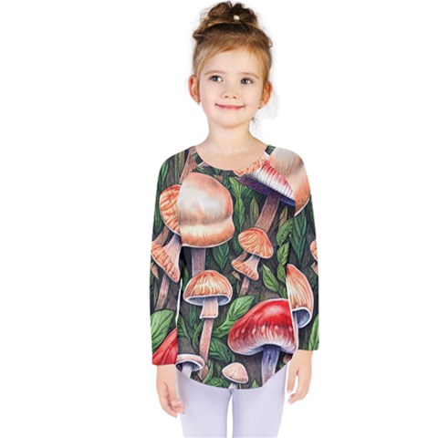 Rustic Mushroom Kids  Long Sleeve Tee by GardenOfOphir
