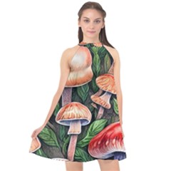 Rustic Mushroom Halter Neckline Chiffon Dress  by GardenOfOphir