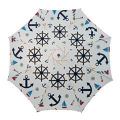 Marine Nautical Seamless Lifebuoy Anchor Pattern Golf Umbrellas by Jancukart