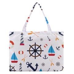 Marine Nautical Seamless Lifebuoy Anchor Pattern Zipper Medium Tote Bag by Jancukart