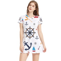 Marine Nautical Seamless Lifebuoy Anchor Pattern Women s Sports Skirt by Jancukart