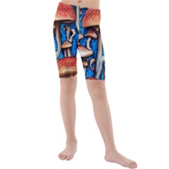 Whimsical Mushroom Kids  Mid Length Swim Shorts