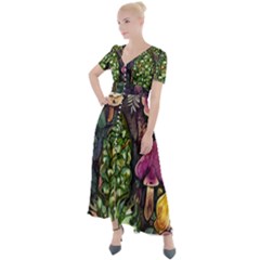 Forest Fairycore Foraging Button Up Short Sleeve Maxi Dress
