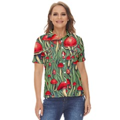 Natural Fairy Foraging Garden Women s Short Sleeve Double Pocket Shirt