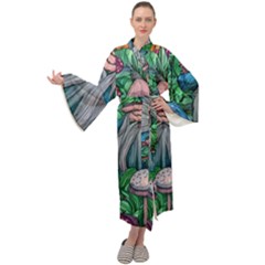 Mushroom Design Fairycore Forest Maxi Velvet Kimono