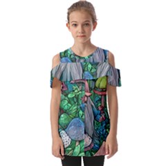 Mushroom Design Fairycore Forest Fold Over Open Sleeve Top by GardenOfOphir