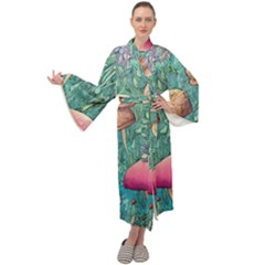 Natural Mushroom Design Fairycore Garden Maxi Velvet Kimono
