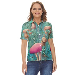 Natural Mushroom Design Fairycore Garden Women s Short Sleeve Double Pocket Shirt