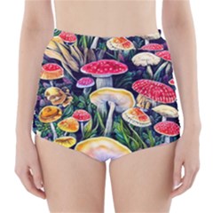 Woodsy Mushroom Design Foresty High-waisted Bikini Bottoms by GardenOfOphir
