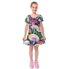 Woodsy Mushroom Design Foresty Kids  Short Sleeve Velvet Dress by GardenOfOphir