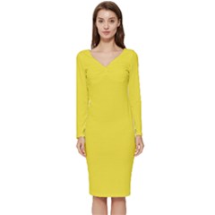 Neon Yellow	 - 	long Sleeve V-neck Bodycon Dress by ColorfulDresses