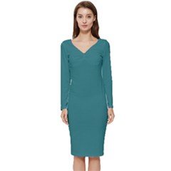 Greenish Blue	 - 	long Sleeve V-neck Bodycon Dress by ColorfulDresses