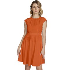 Dark Fire Orange	 - 	cap Sleeve High Waist Dress by ColorfulDresses