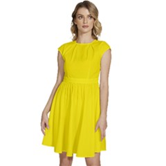 Aureolin Yellow	 - 	cap Sleeve High Waist Dress by ColorfulDresses