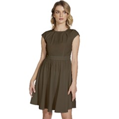 Dark Mocha	 - 	cap Sleeve High Waist Dress by ColorfulDresses