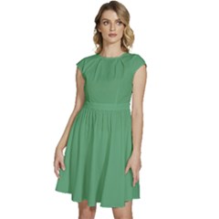 Shiny Shamrock Green	 - 	cap Sleeve High Waist Dress